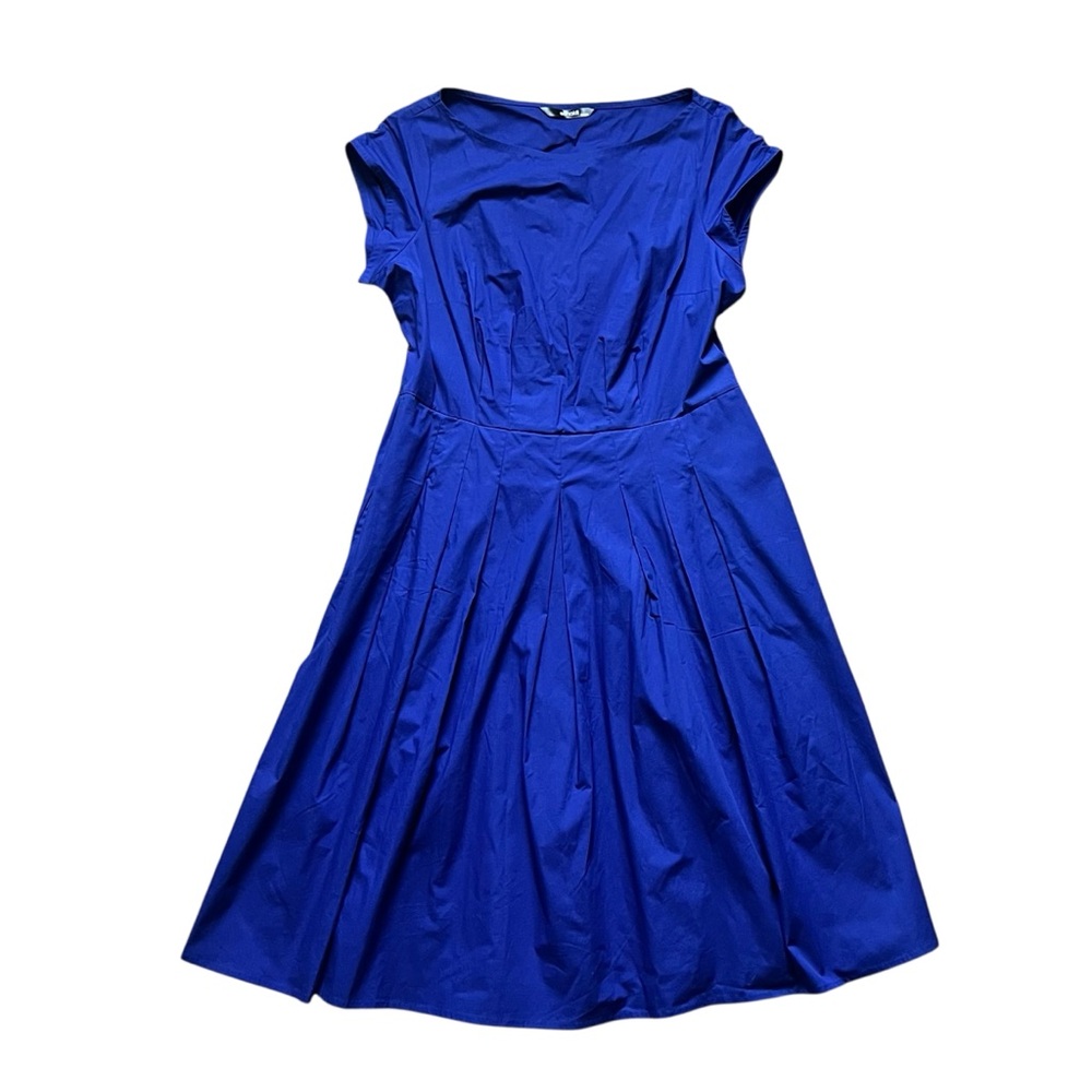 eShakti Royal Blue Wide Neck Poplin Midi Dress Size 1X 18W